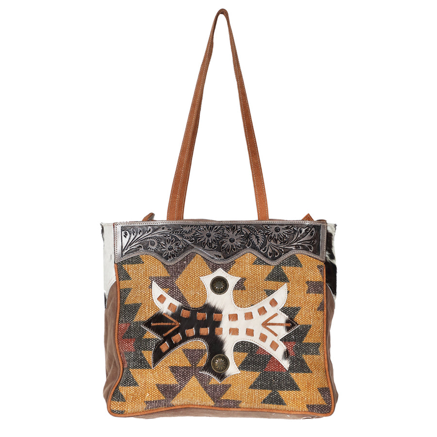 Ohlay Bags OHV187 Tote Hand Tooled Upcycled Wool Canvas Hair-On by Hilason – Cowboy and equestrian accessories