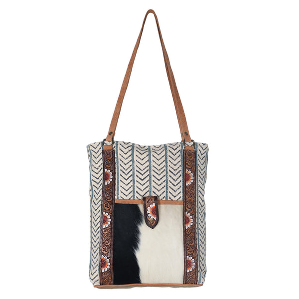 Ohlay Bags OHV189 Tote Hand Tooled Upcycled Canvas Hair-On Genuine by Hilason – Cowboy and equestrian accessories