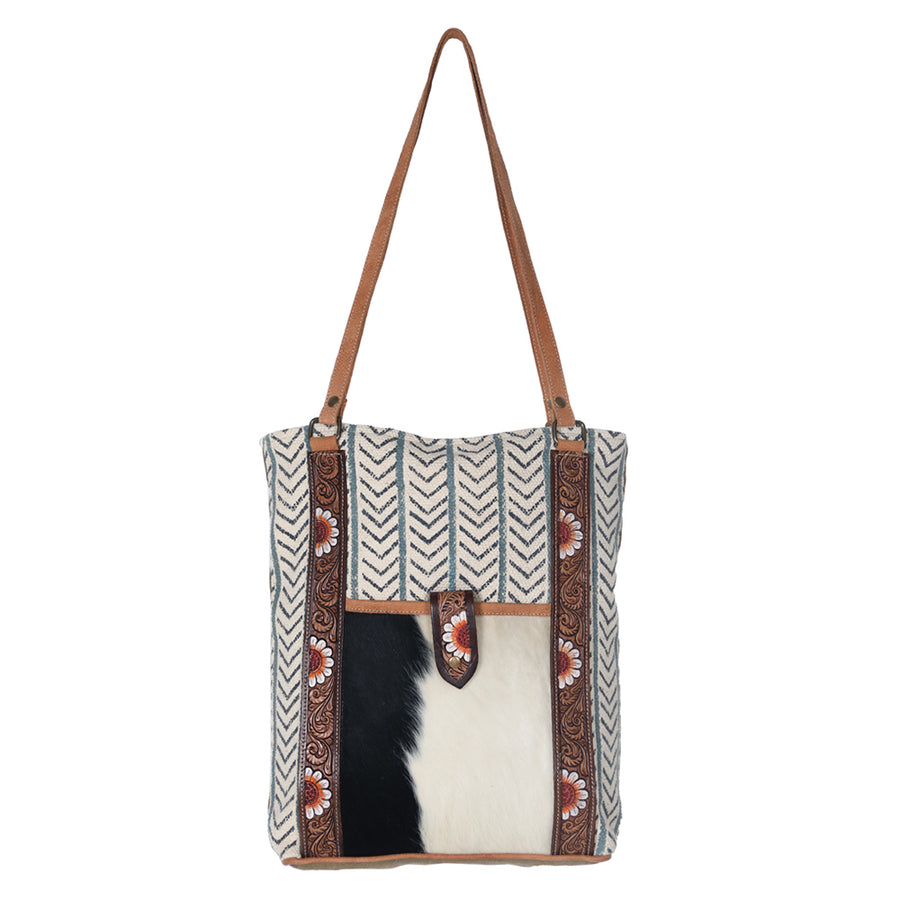 Ohlay Bags OHV189 Tote Hand Tooled Upcycled Canvas Hair-On Genuine by Hilason – Cowboy and equestrian accessories