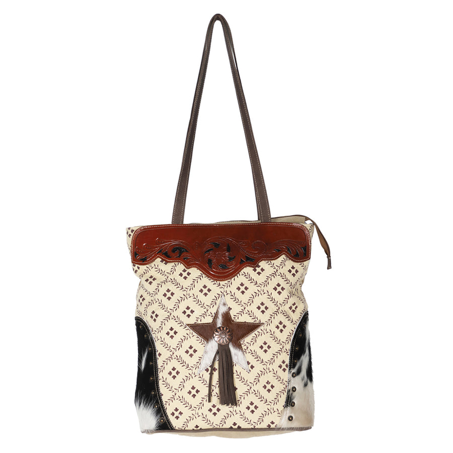 Ohlay Bags OHV191 Tote Hand Tooled Upcycled Canvas Hair-On Genuine by Hilason – Cowboy and equestrian accessories