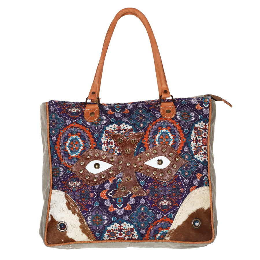 OHLAY WEEKENDER Upcycled Canvas Embossed Genuine Leather women bag western handbag purse - Uhorse