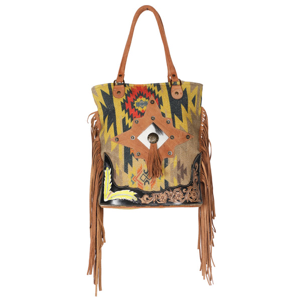 Ohlay Bags OHV195 Tote Hand Tooled Upcycled Wool Canvas Hair-On by Hilason – Cowboy and equestrian accessories
