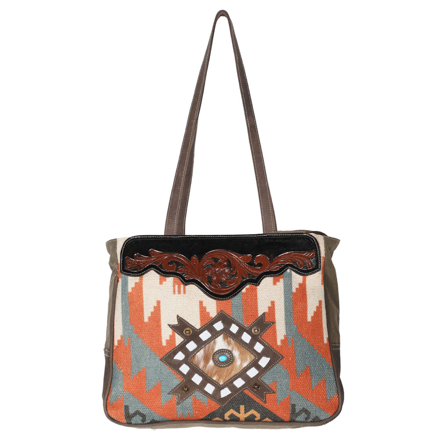 Ohlay Bags OHV196 Tote Hand Tooled Upcycled Wool Canvas Hair-On by Hilason – Cowboy and equestrian accessories