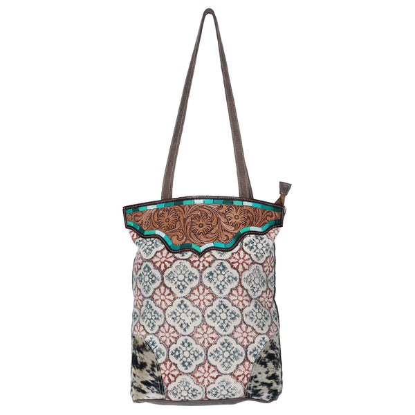 Ohlay Bags OHV197 Tote Hand Tooled Upcycled Canvas Hair-On Genuine by Hilason – Cowboy and equestrian accessories