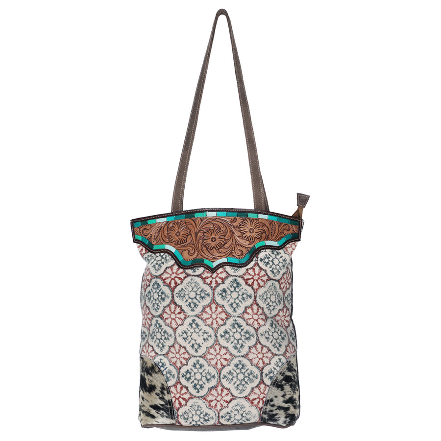 Ohlay Bags OHV197 Tote Hand Tooled Upcycled Canvas Hair-On Genuine by Hilason – Cowboy and equestrian accessories