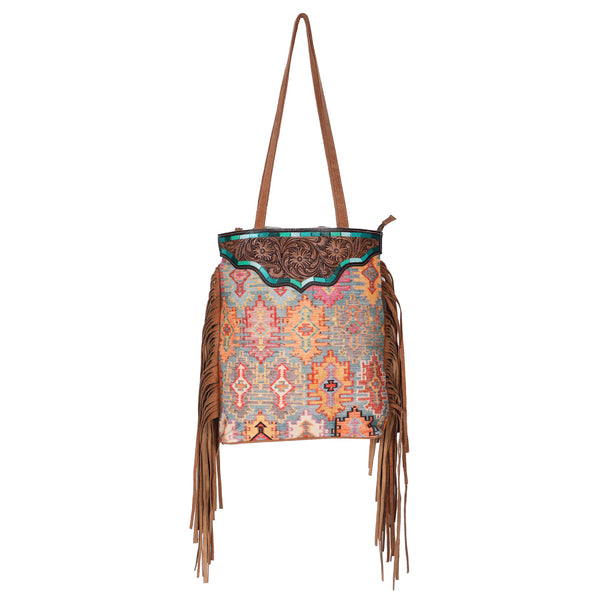 Ohlay Bags OHV198 Tote Hand Tooled Upcycled Canvas Genuine Leather by Hilason – Cowboy and equestrian accessories