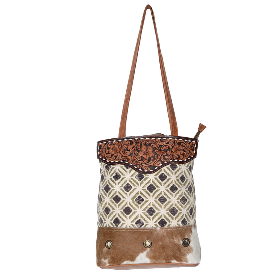 Ohlay Bags OHV200 Tote Hand Tooled Upcycled Canvas Hair-On Genuine by Hilason – Cowboy and equestrian accessories