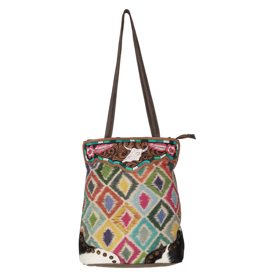 Ohlay Bags OHV202 Tote Hand Tooled Upcycled Wool Canvas Hair-On by Hilason – Cowboy and equestrian accessories