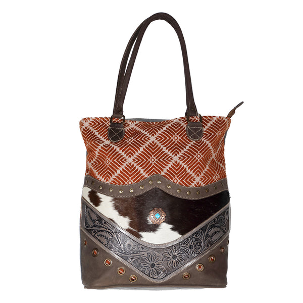 Ohlay Bags OHV203 Tote Hand Tooled Upcycled Canvas Hair-On Genuine by Hilason – Cowboy and equestrian accessories