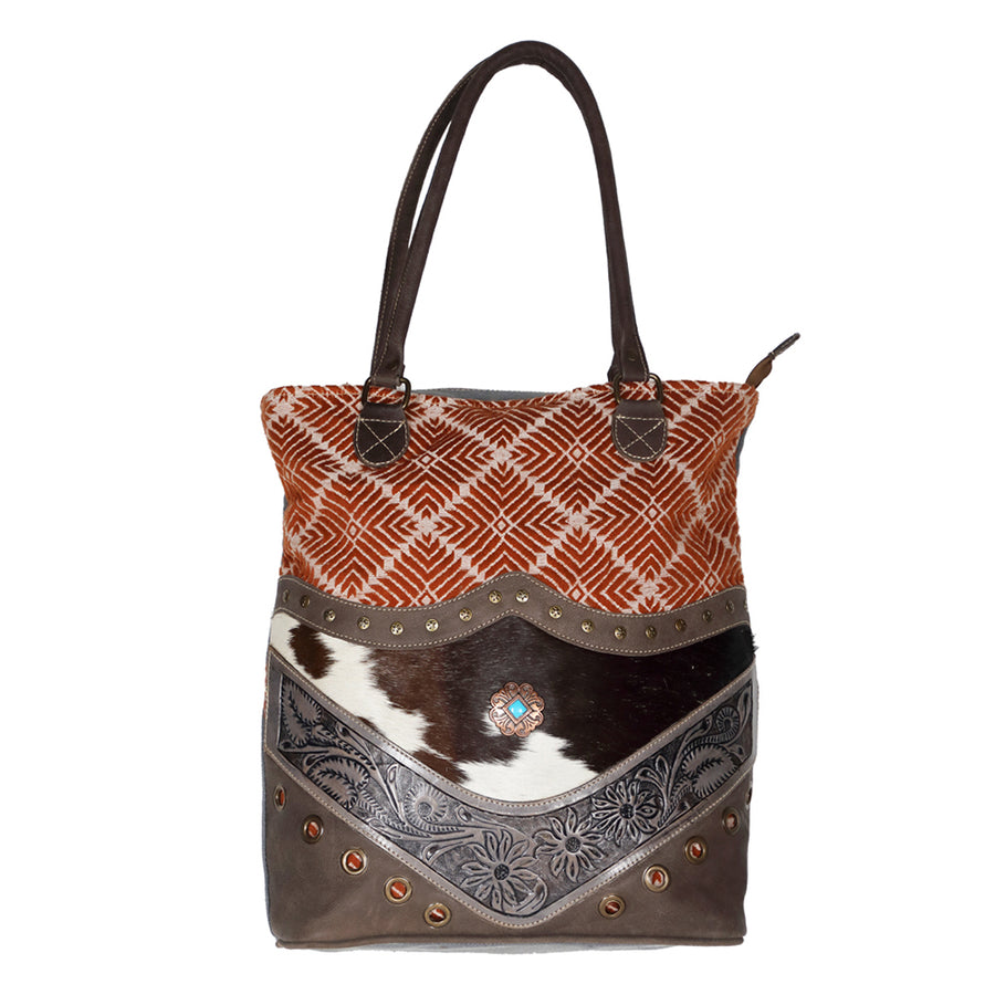 Ohlay Bags OHV203 Tote Hand Tooled Upcycled Canvas Hair-On Genuine by Hilason – Cowboy and equestrian accessories