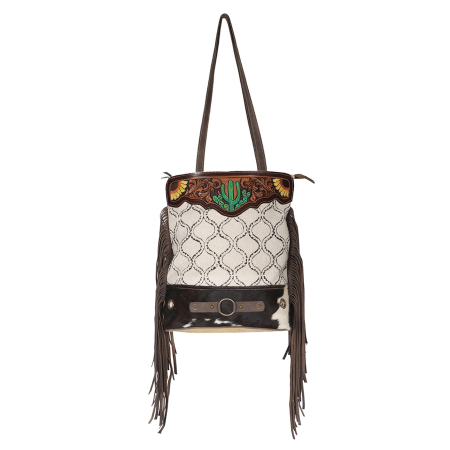 Ohlay Bags OHV204 Tote Hand Tooled Upcycled Canvas Hair-On Genuine by Hilason – Cowboy and equestrian accessories