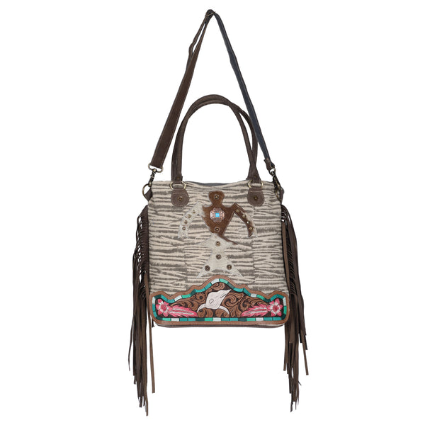 Ohlay Bags OHV211 Tote Hand Tooled Upcycled Canvas Hair-On Genuine by Hilason – Cowboy and equestrian accessories