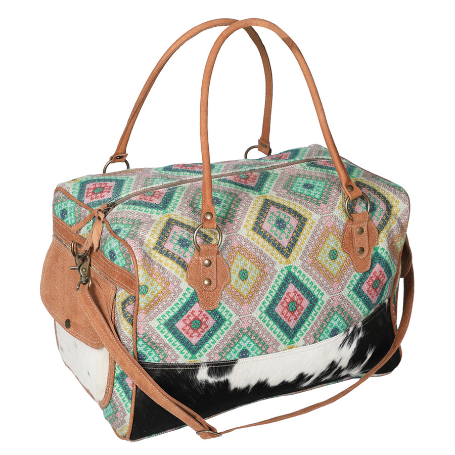 Ohlay Bags OHV221 Duffel Upcycled Wool Canvas Hair-On Genuine Leather by Hilason – Cowboy and equestrian accessories