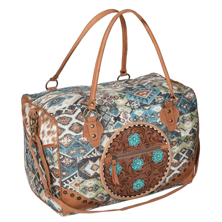 Ohlay Bags OHV223 Duffel Hand Tooled Upcycled Canvas Hair-On Genuine by Hilason – Cowboy and equestrian accessories