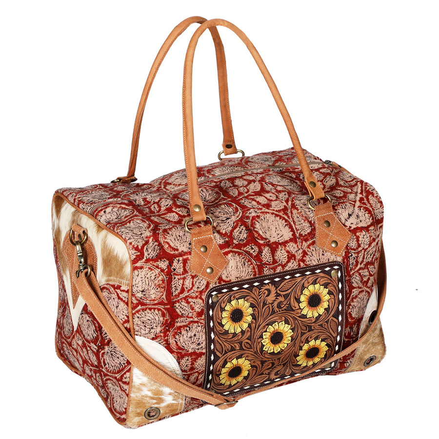 Ohlay Bags OHV225 Duffel Hand Tooled Upcycled Canvas Hair-On Genuine by Hilason – Cowboy and equestrian accessories