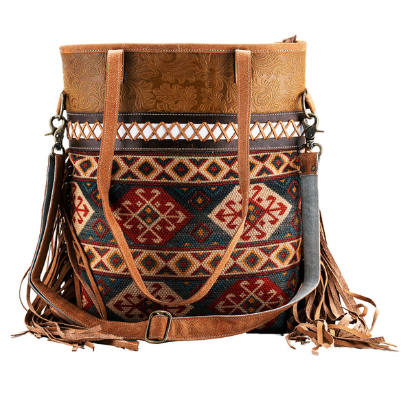 Ohlay Bags OHV230 Tote Upcycled Wool Embossed Genuine Leather Women by Hilason – Cowboy and equestrian accessories
