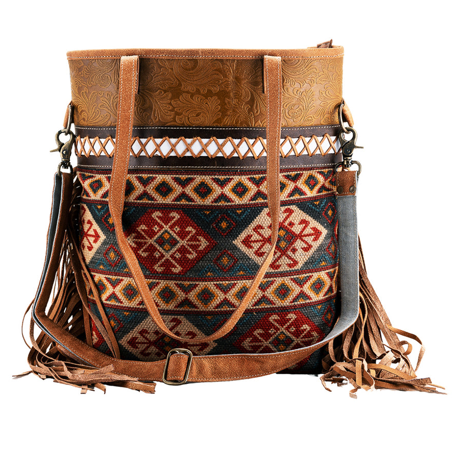 Ohlay Bags OHV230 Tote Upcycled Wool Embossed Genuine Leather Women by Hilason – Cowboy and equestrian accessories