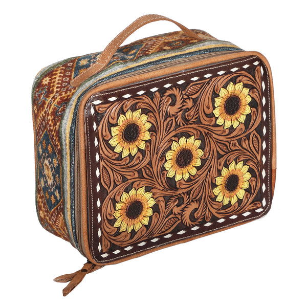 OHLAY OHV248 JEWELRY CASE Hand Tooled Upcycled Canvas Genuine Leather by Hilason – Cowboy and equestrian accessories