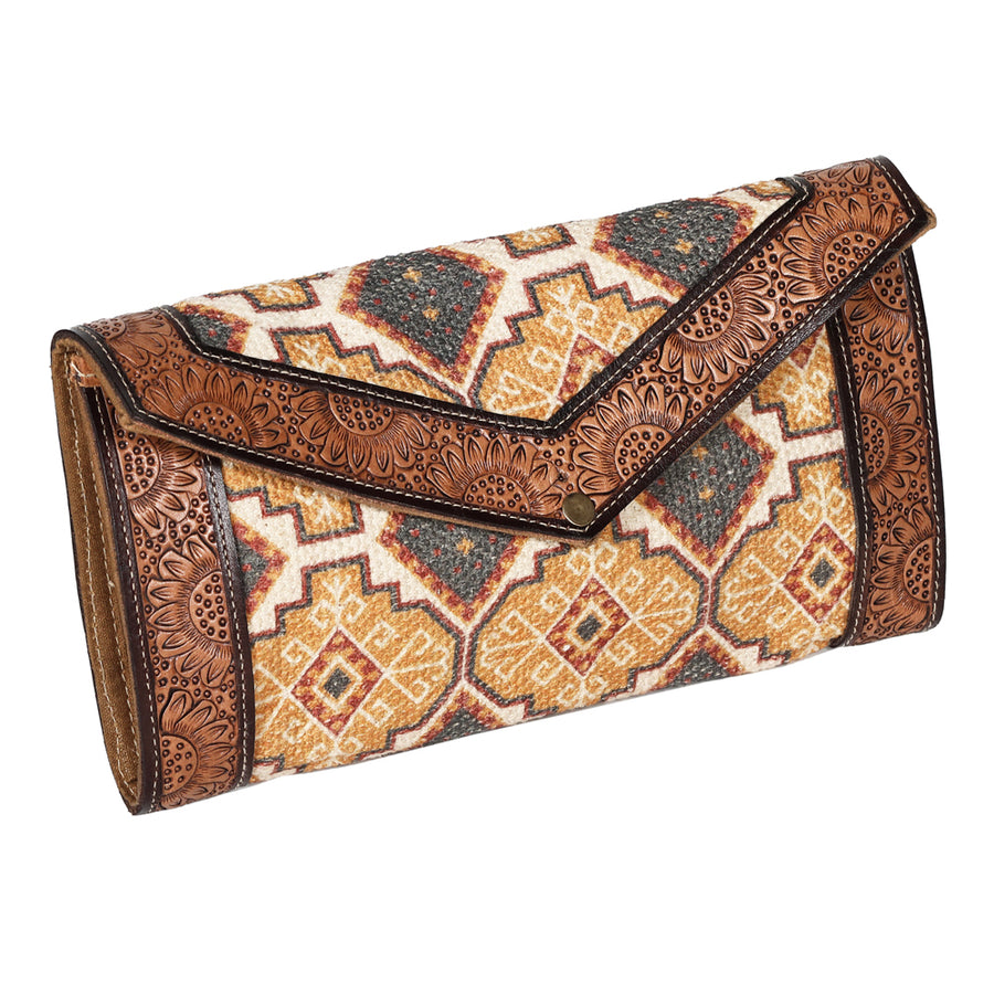 OHLAY WALLET Hand Tooled Upcycled Wool Genuine Leather women bag western handbag purse - Uhorse