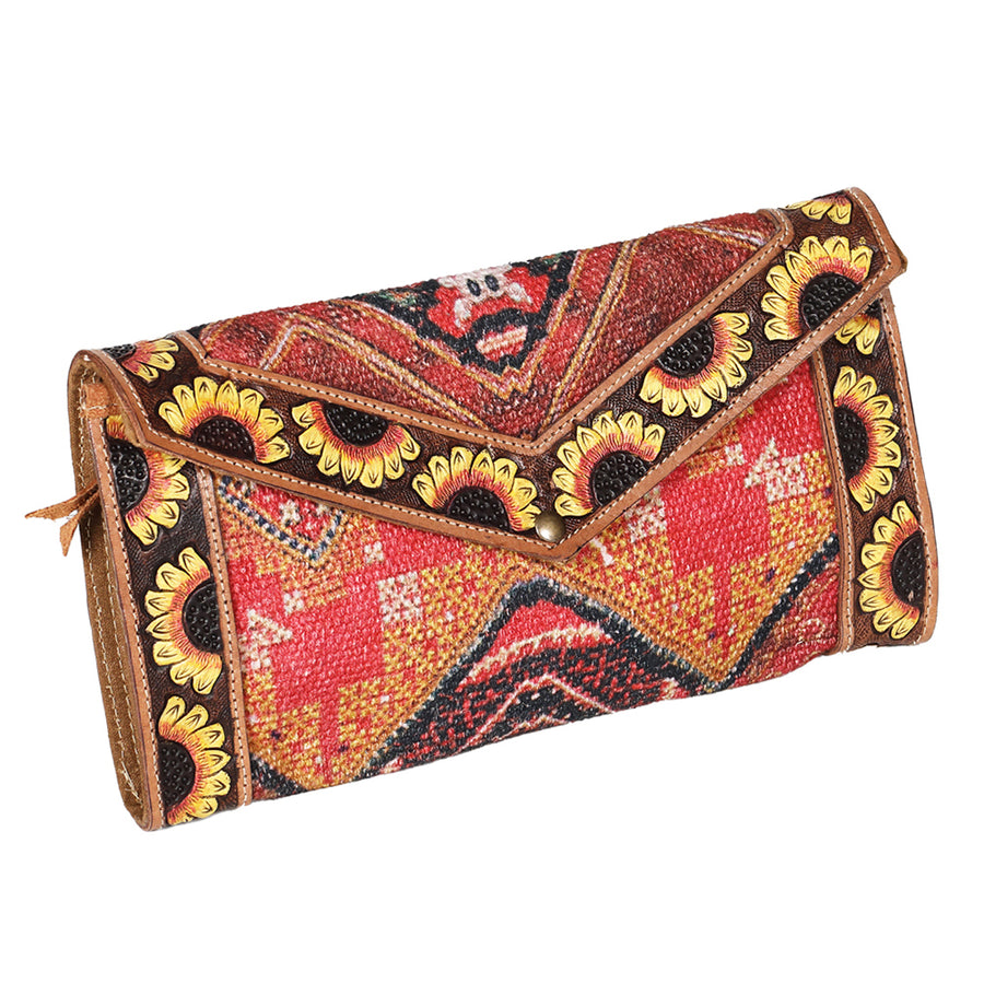 OHLAY WALLET Hand Tooled Upcycled Wool Genuine Leather women bag western handbag purse - Uhorse