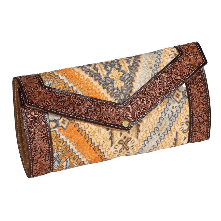 OHLAY WALLET Hand Tooled Upcycled Wool Genuine Leather women bag by Hilason – Cowboy and equestrian accessories