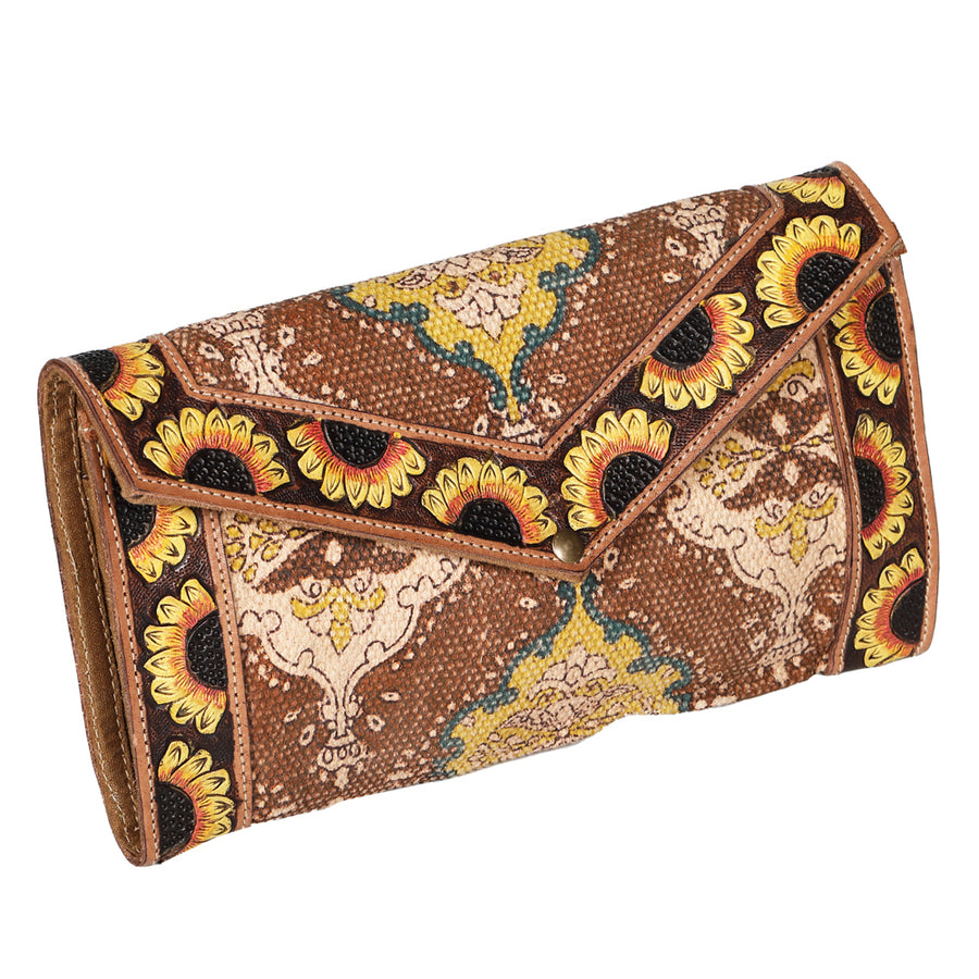 OHLAY WALLET Hand Tooled Upcycled Wool Genuine Leather women bag by Hilason – Cowboy and equestrian accessories