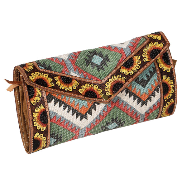 OHLAY WALLET Hand Tooled Upcycled Wool Genuine Leather women bag western handbag purse - Uhorse