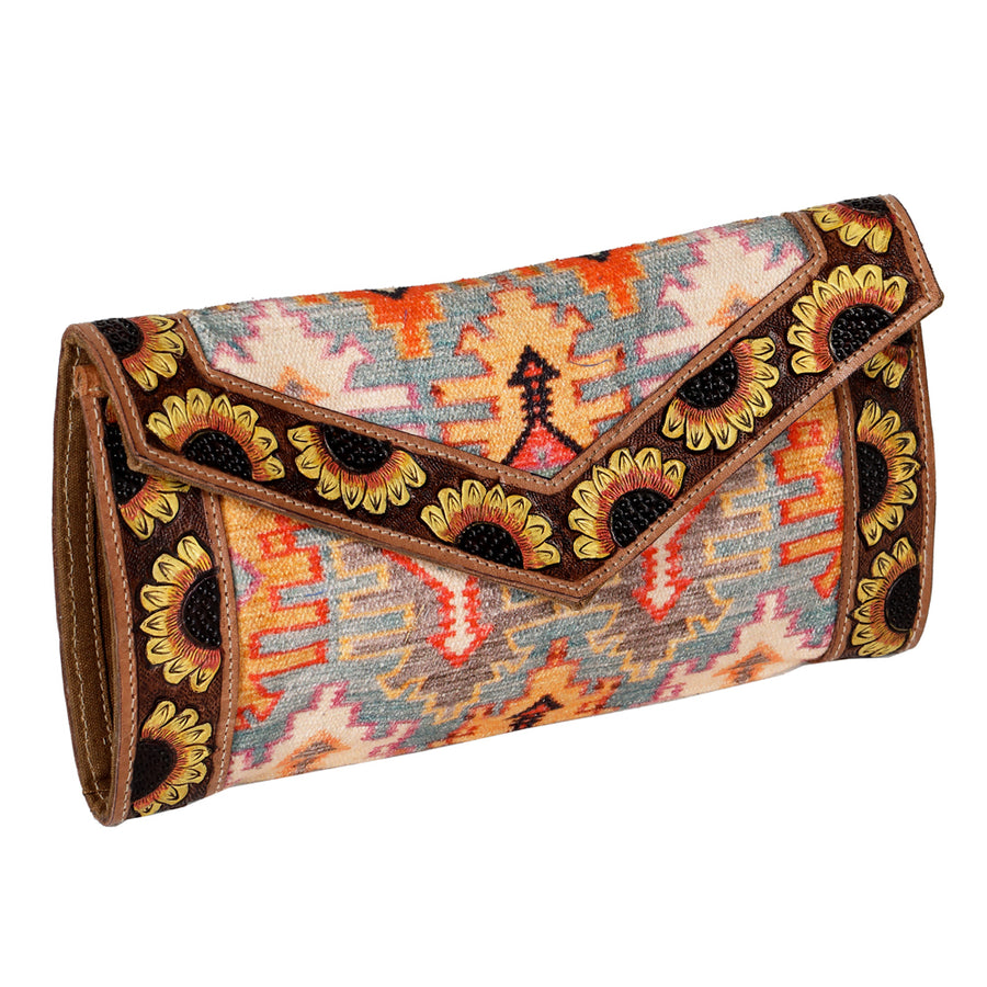 OHLAY WALLET Hand Tooled Upcycled Wool Genuine Leather women bag western handbag purse - Uhorse