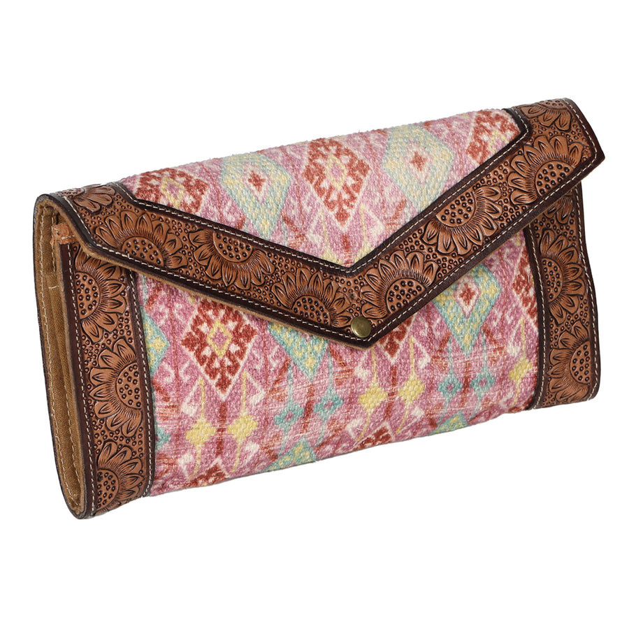 OHLAY WALLET Hand Tooled Upcycled Wool Genuine Leather women bag western handbag purse - Uhorse