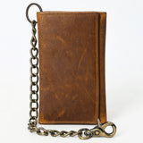 American Tanner Genuine Leather Rodeo Trifold Unisex Wallet With Chain Snap