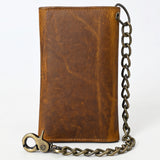 American Tanner Genuine Leather Rodeo Trifold Unisex Wallet With Chain Snap