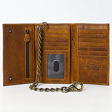 American Tanner Genuine Leather Rodeo Trifold Unisex Wallet With Chain Snap