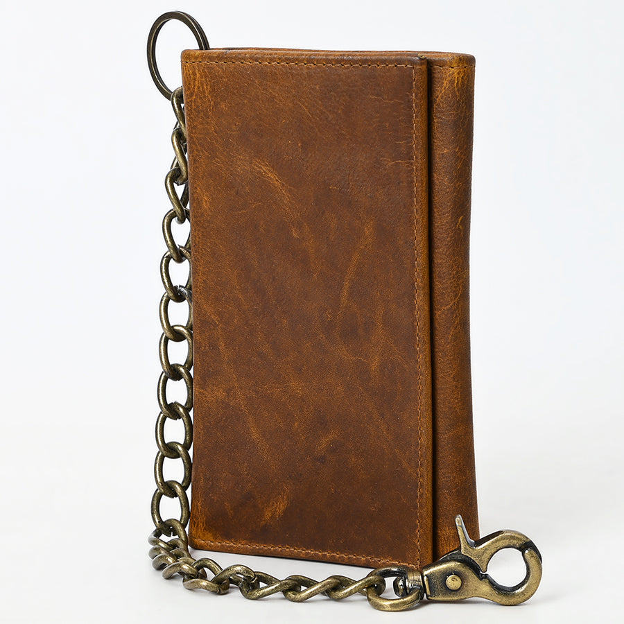 American Tanner Genuine Leather Rodeo Trifold Unisex Wallet With Chain Snap - Uhorse