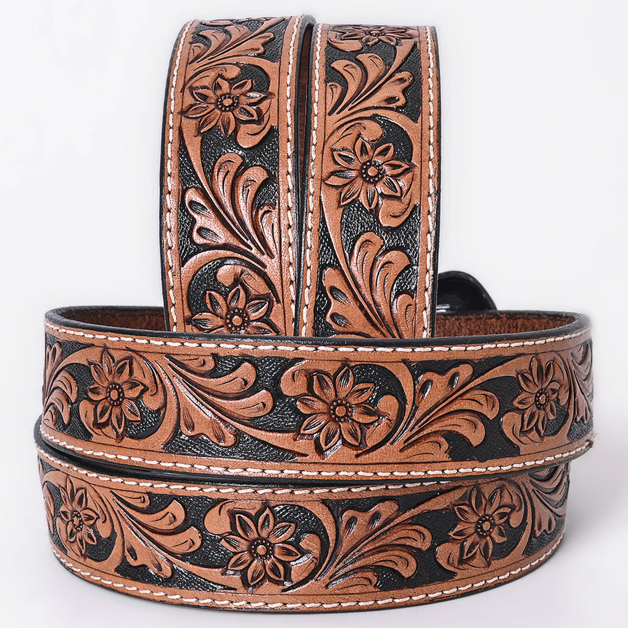COMFYTACK Western Genuine Leather Belt for Men Women Cowboy Cowgirl Handmade Unisex Full Grain Heavy Duty Floral Tooled