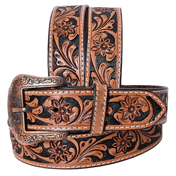 COMFYTACK Western Genuine Leather Belt for Men Women Cowboy Cowgirl Handmade Unisex Full Grain Heavy Duty Floral - Uhorse