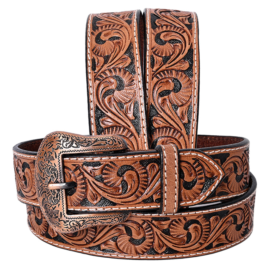 COMFYTACK Western Genuine Leather Belt for Men Women Cowboy Cowgirl Handmade Unisex Full Grain Heavy Duty Floral - Uhorse
