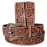 Comfytack Floral Hand Carved Men & Women Genuine Leather Belt Brown Gorgeous Hand Tooled