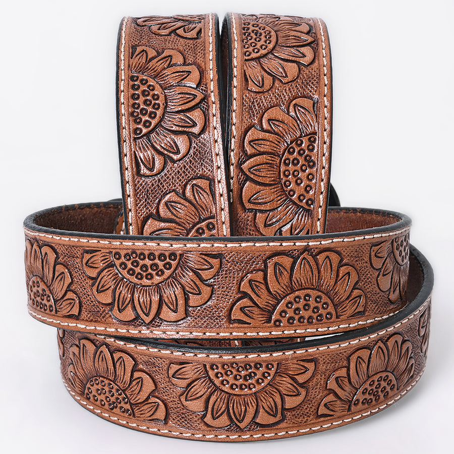 COMFYTACK Western Genuine Leather Belt for Men Women Cowboy Cowgirl Handmade Unisex Full Grain Heavy Duty Floral Tooled