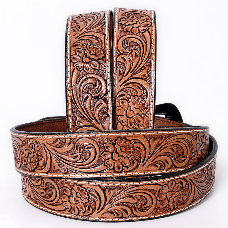 COMFYTACK Western Genuine Leather Belt for Men Women Cowboy Cowgirl Handmade Unisex Full Grain Heavy Duty Floral Tooled