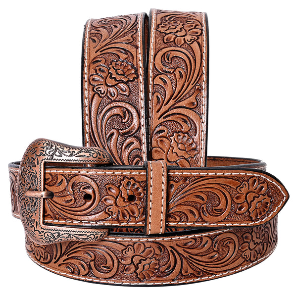 COMFYTACK Western Genuine Leather Belt for Men Women Cowboy Cowgirl Handmade Unisex Full Grain Heavy Duty Floral - Uhorse