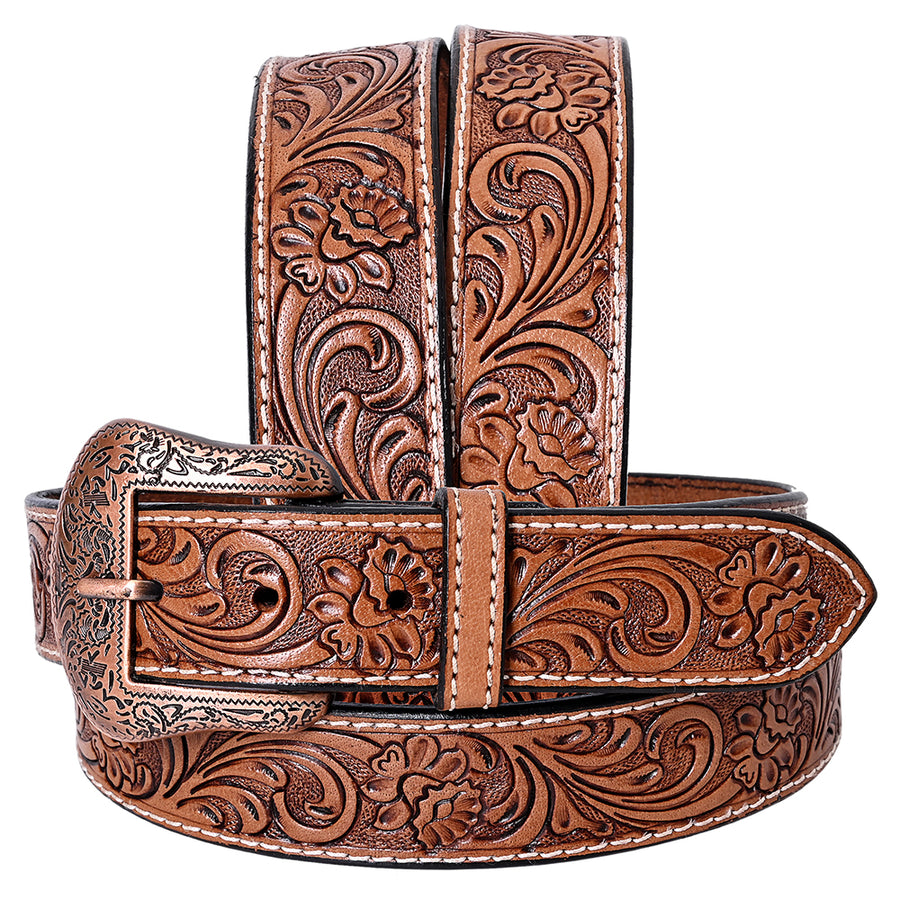 COMFYTACK Western Genuine Leather Belt for Men Women Cowboy Cowgirl Handmade Unisex Full Grain Heavy Duty Floral - Uhorse