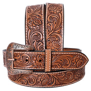 Comfytack Floral Hand Carved Men & Women Genuine Leather Belt Brown Gorgeous Hand Tooled