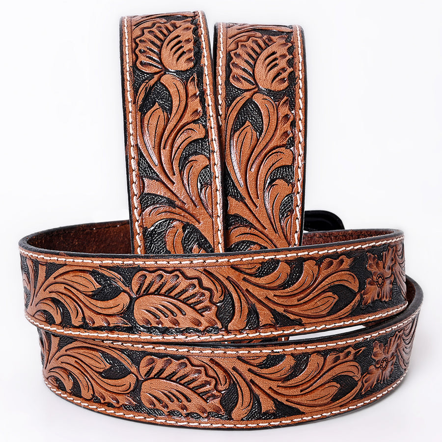 COMFYTACK Western Genuine Leather Belt for Men Women Cowboy Cowgirl Handmade Unisex Full Grain Heavy Duty Floral Tooled