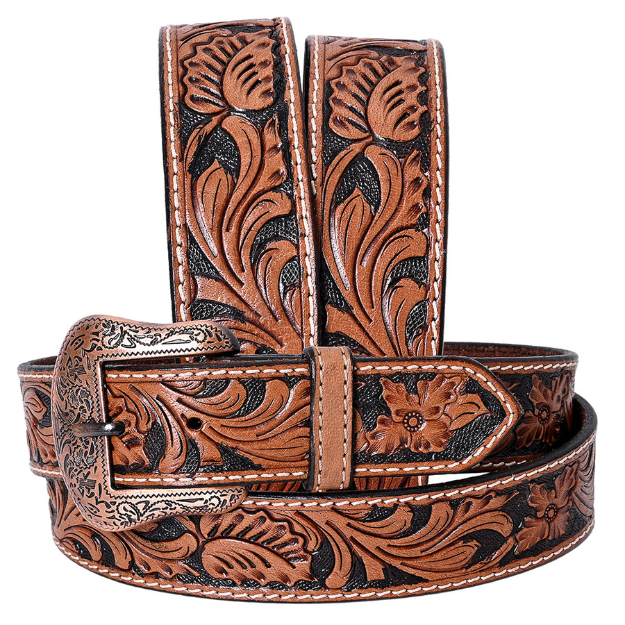 COMFYTACK Western Genuine Leather Belt for Men Women Cowboy Cowgirl Handmade Unisex Full Grain Heavy Duty Floral - Hilason