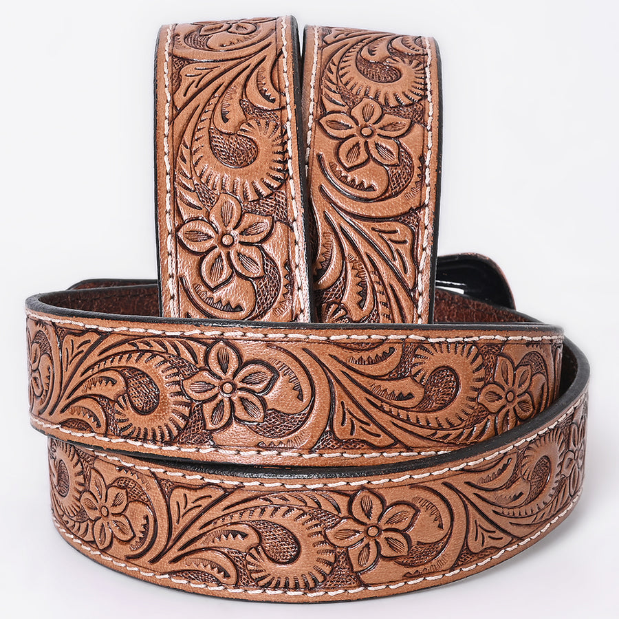 COMFYTACK Western Genuine Leather Belt for Men Women Cowboy Cowgirl Handmade Unisex Full Grain Heavy Duty Floral Tooled