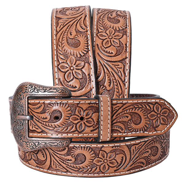 COMFYTACK Western Genuine Leather Belt for Men Women Cowboy Cowgirl Handmade Unisex Full Grain Heavy Duty Floral - Uhorse
