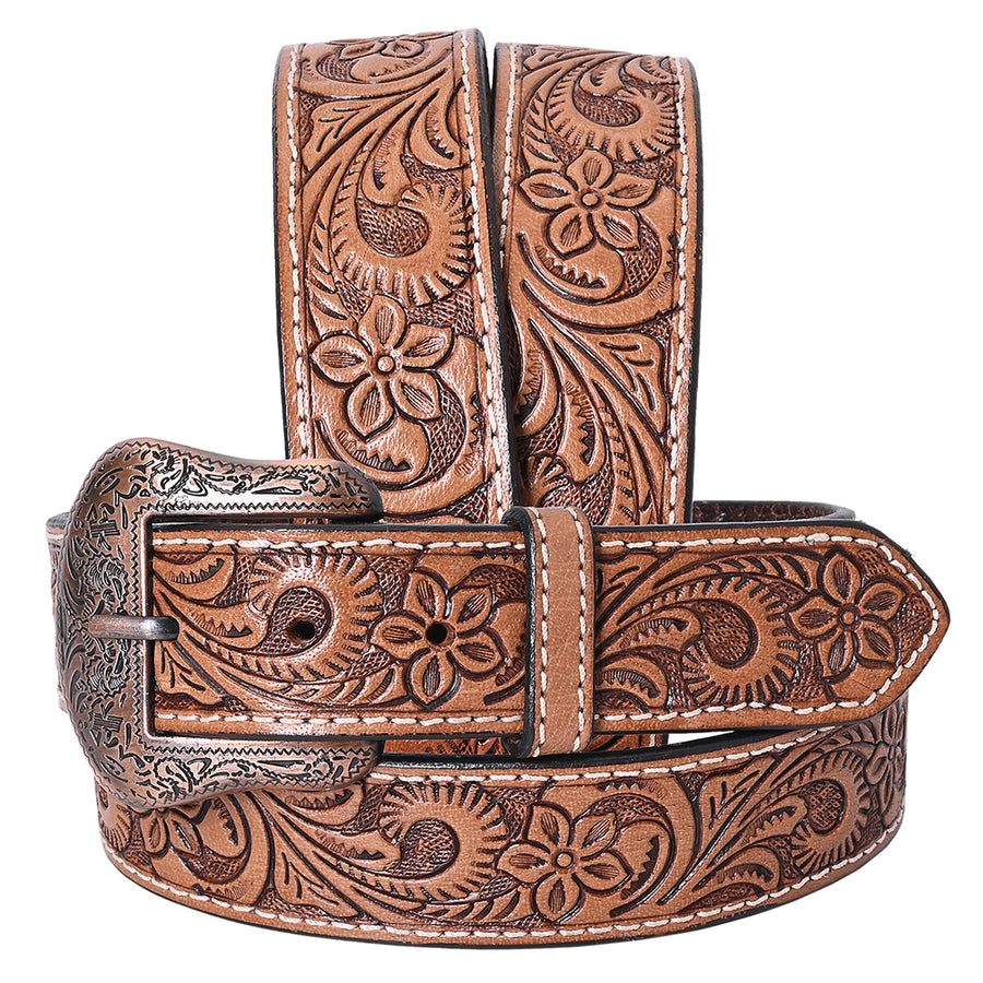 COMFYTACK Western Genuine Leather Belt for Men Women Cowboy Cowgirl Handmade Unisex Full Grain Heavy Duty Floral - Uhorse