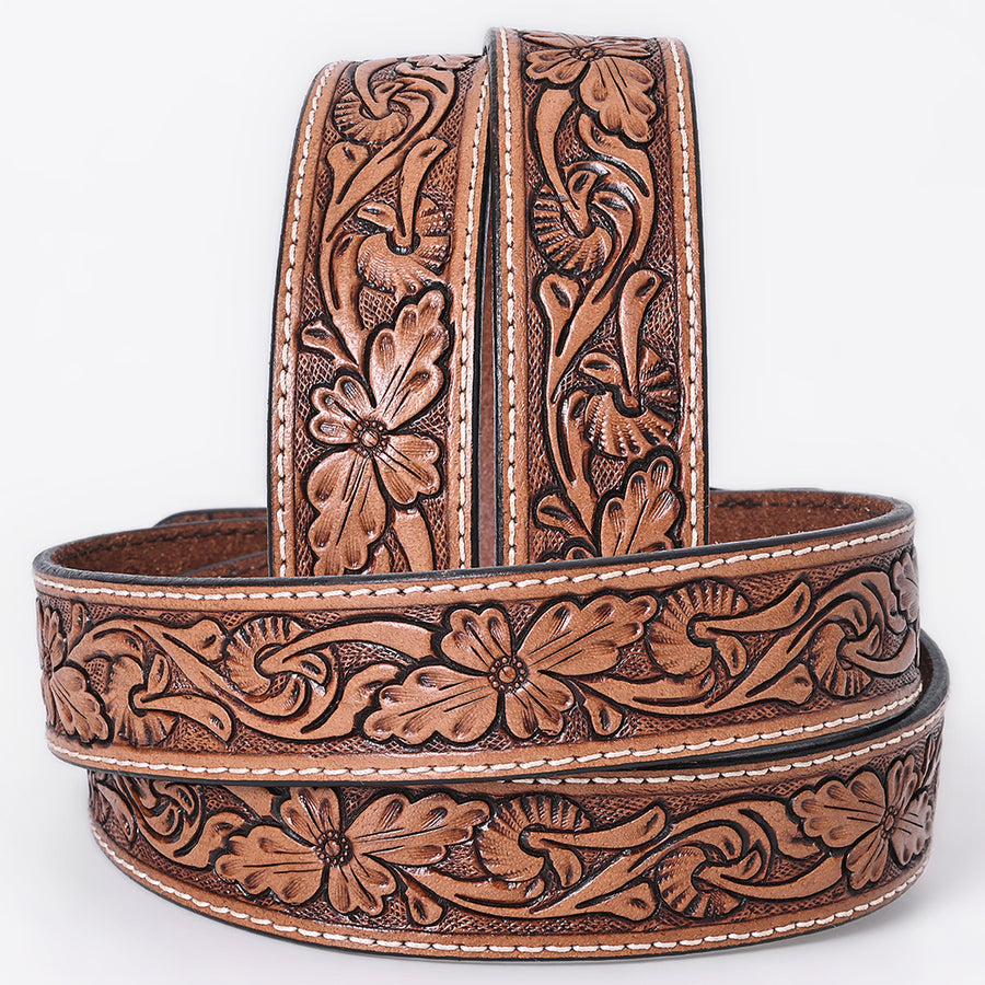 COMFYTACK Western Genuine Leather Belt for Men Women Cowboy Cowgirl Handmade Unisex Full Grain Heavy Duty Floral Tooled