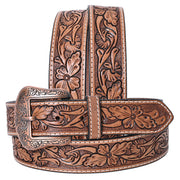 Comfytack Floral Hand Carved Men & Women Genuine Leather Belt Brown Gorgeous Hand Tooled