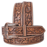 Comfytack Floral Hand Carved Men & Women Genuine Leather Belt Brown Gorgeous Hand Tooled